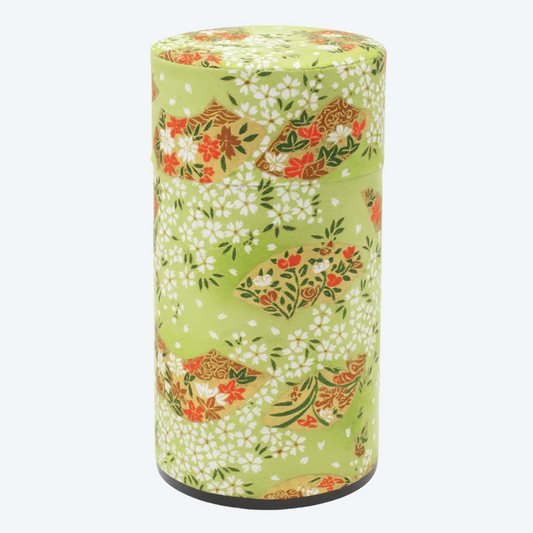 Japanese Tea Tin (200g) - Green Floral Pattern