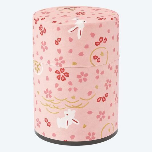 Horii Shichimeien Japanese Tea Tin (100g) - Pink Sakura & Rabbit Design