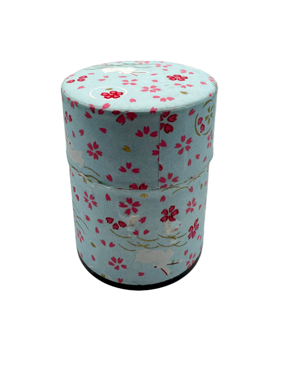 Horii Shichimeien Japanese Tea Tin (100g) - Blue Sakura & Rabbit Design