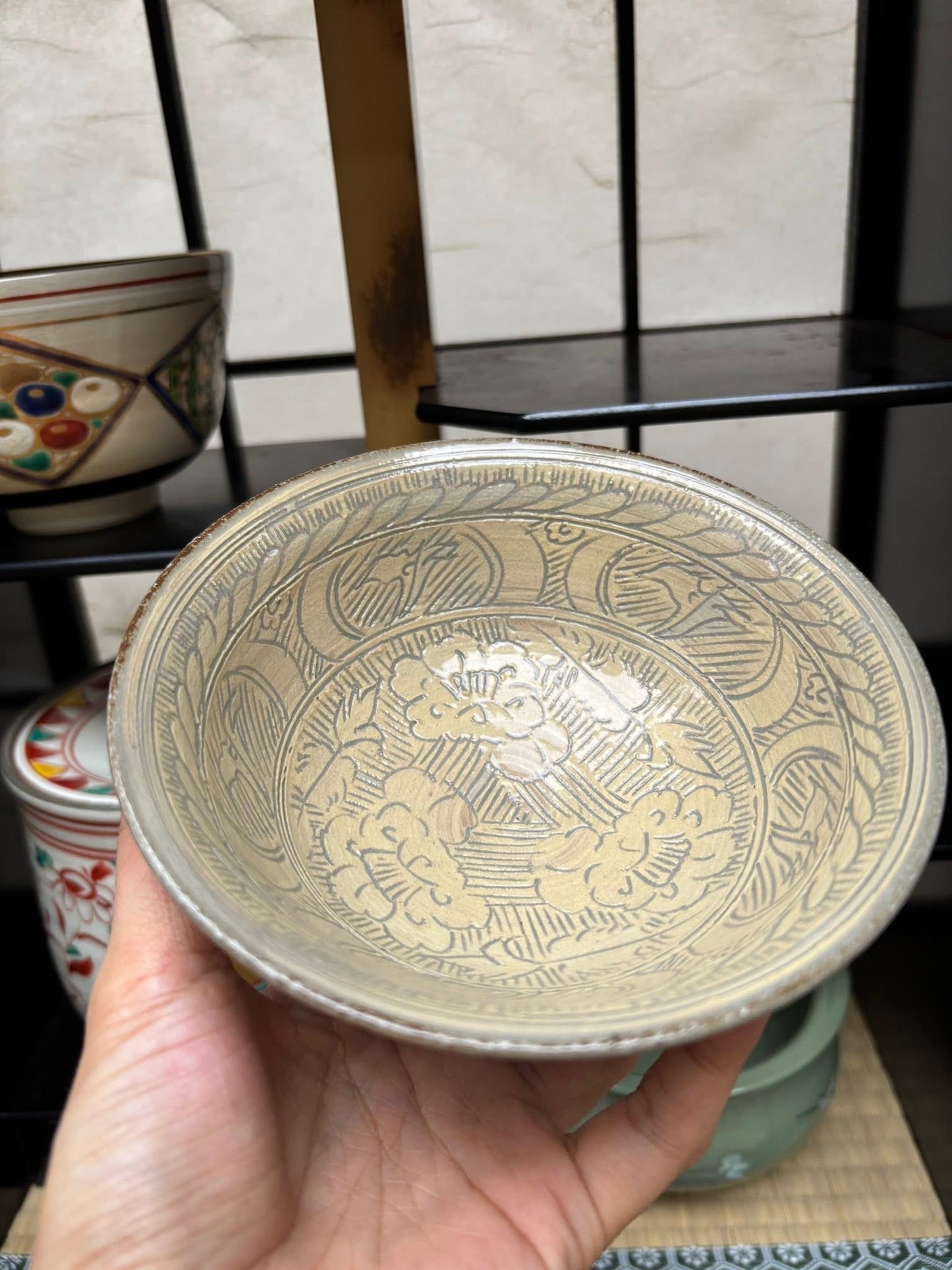 Very rare Japanese Matcha Tea Ceremony Set And Storage Shelf
