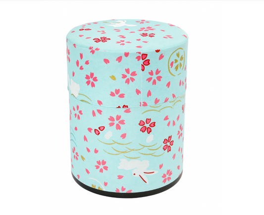 Horii Shichimeien Japanese Tea Tin (100g) - Blue Sakura & Rabbit Design
